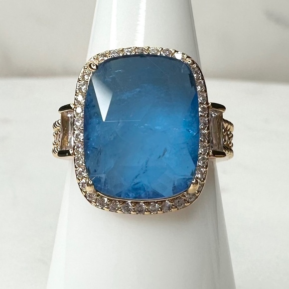 Bomb Party Resort Wear Seaside Statement Blue Lace Agate Ring RG60252 NWT Size 8 - Picture 1 of 5
